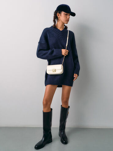 حقيبة ميني دونا بتصميم مجعد, كريم, hi-res