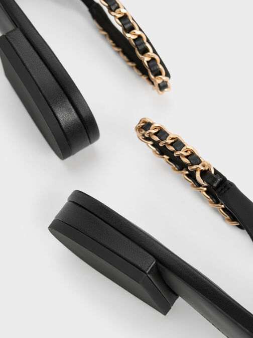 حذاء فلات بحزام خلفي بسلسلة مضفرة, أسود, hi-res