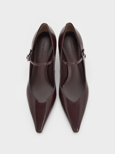 حذاء كعب ماري جين بكعب رفيع ومقدمة مدببة, ماروني, hi-res