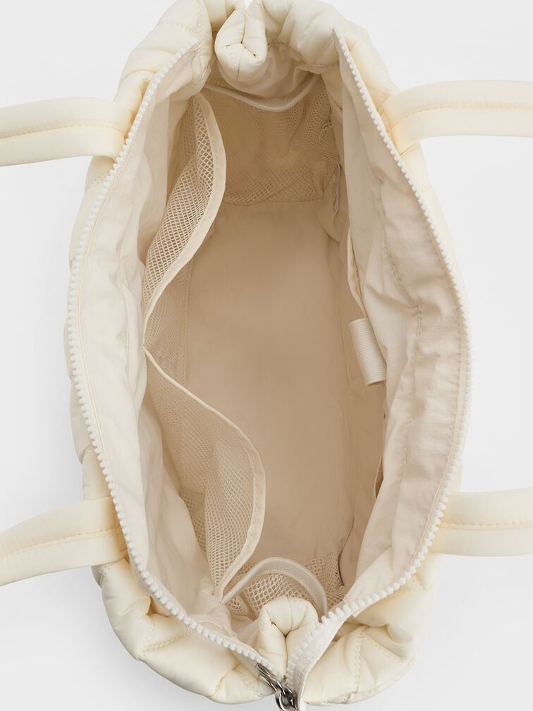 حقيبة توت من النايلون بنقشة شيفرون, كريم, hi-res