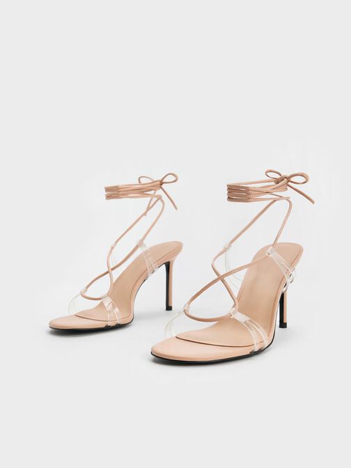 Tie-Around Heeled Sandals, Nude, hi-res