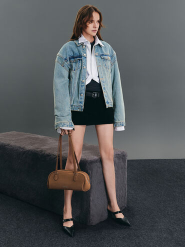 شنطة كتف نيلي شمواه معاد التدوير مستطيلة, بني موكا, hi-res