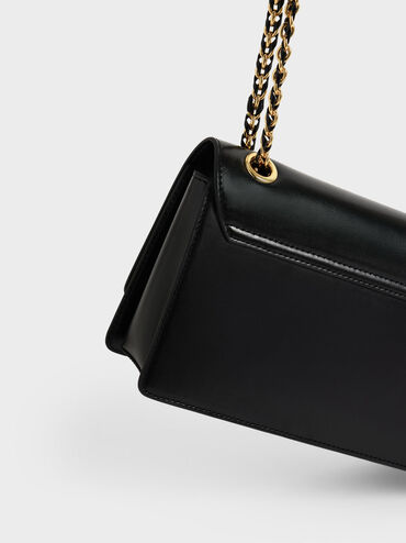 حقيبة كتف بحمالة مضفرة, أسود, hi-res