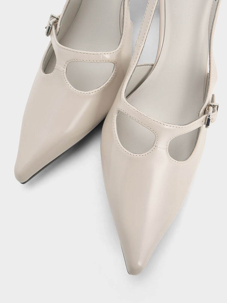 T-Bar Pointed-Toe Slingback Pumps, Light Grey, hi-res