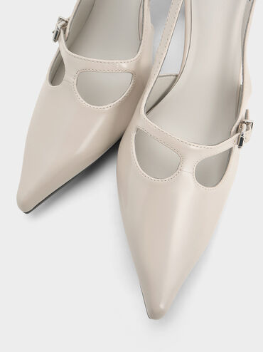 T-Bar Pointed-Toe Slingback Pumps, Light Grey, hi-res