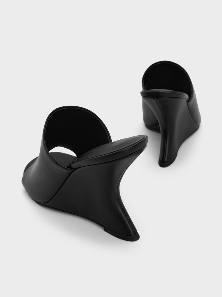 Wide-Strap Sculptural-Heel Wedges, Black, hi-res