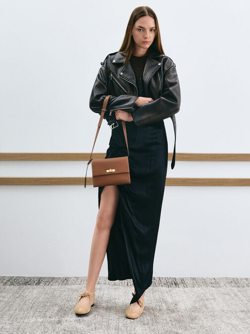 Chance Recycled Leather Turn-Lock Crossbody Bag, Chocolate, hi-res