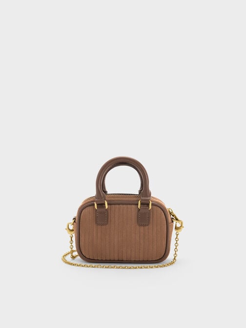 Sianna Corduroy Bowling-Bag Charm, Mocha Brown, hi-res