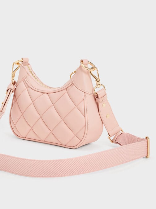 حقيبة ألكوت الصغيرة المبطّنة بمقبض مزيّن بوشاح, وردي, hi-res