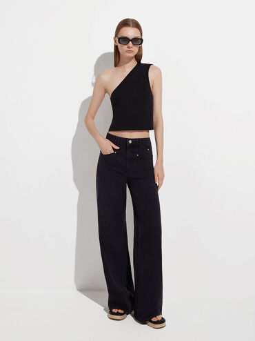 نظارة شمسية أوبري مستطيلة أسيتات مُعاد تدويره, أسود, hi-res