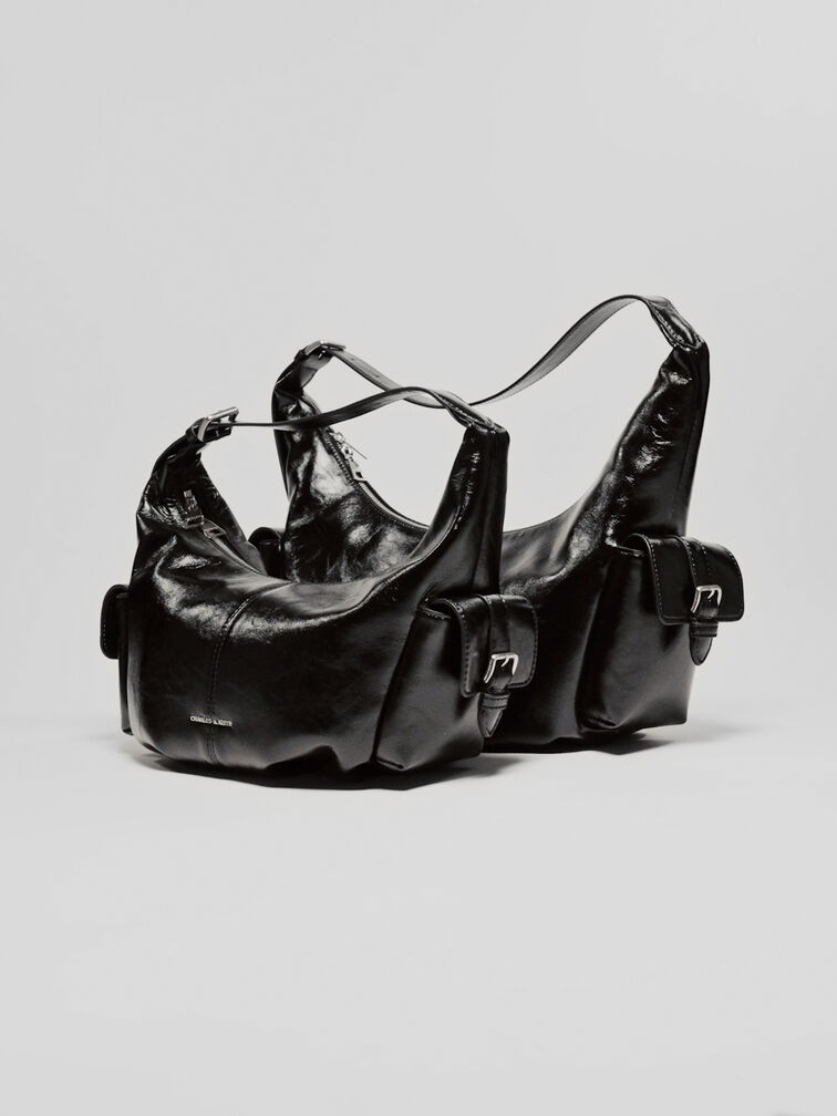 Bessie Side-Pocket Hobo Bag, Noir, hi-res