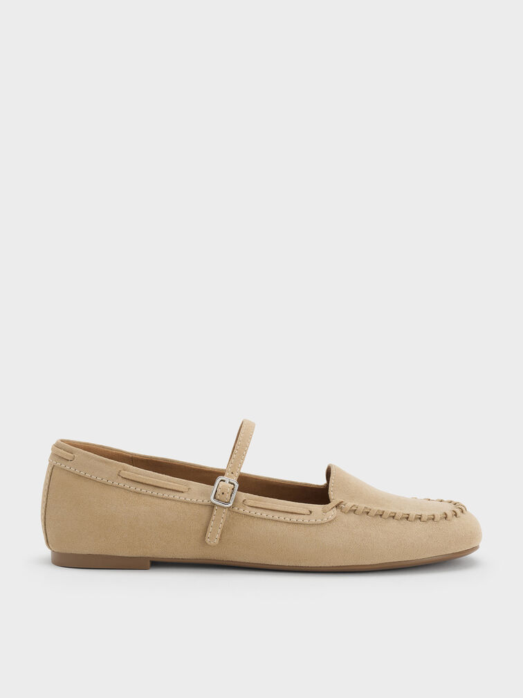 Gale Faux Suede Mary Jane Loafers, Beige, hi-res