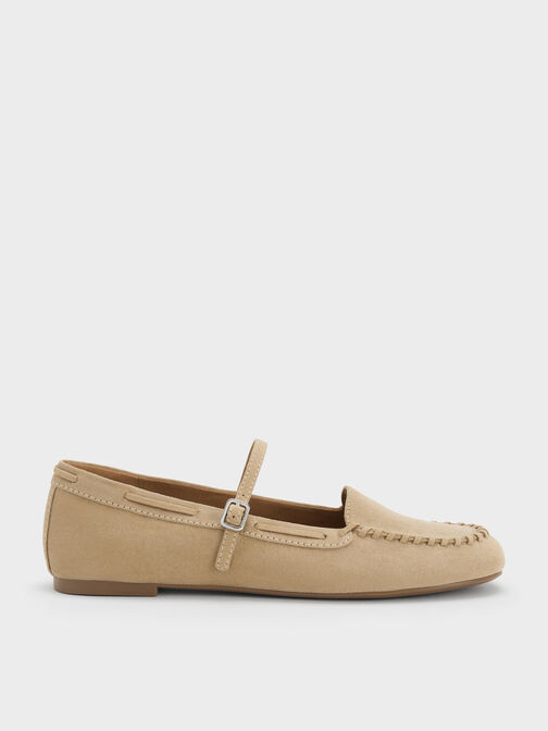 Gale Faux Suede Mary Jane Loafers, Beige, hi-res