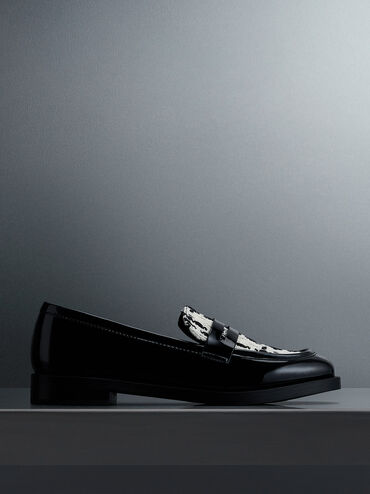 حذاء جريتل تويد بيني لوفرز, أسود براق, hi-res