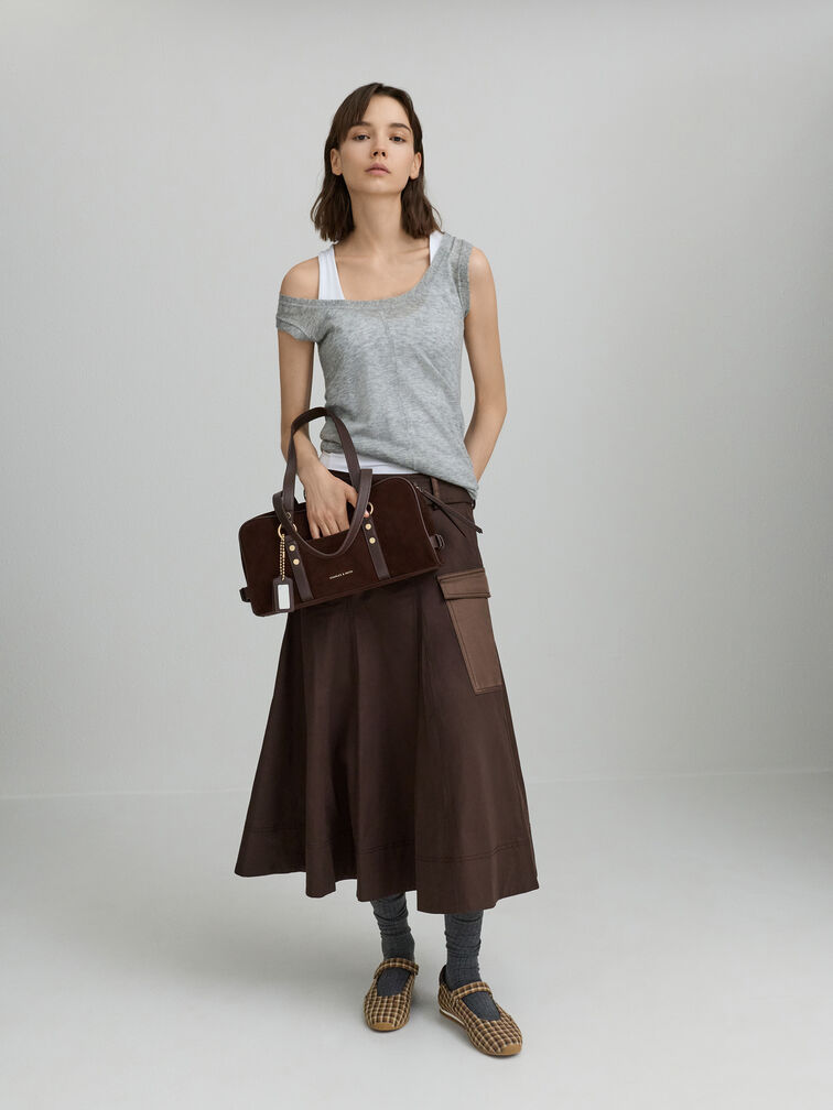 Tatiana Studded Shoulder Bag, Espresso Brown, hi-res