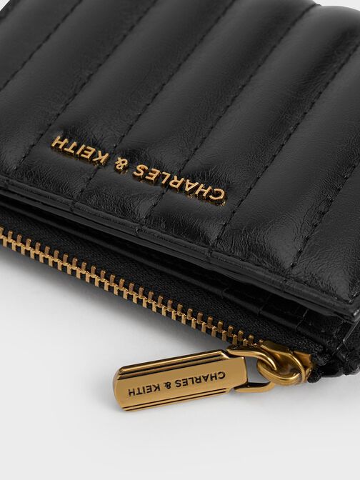 Donna Crinkle-Effect Panelled Top-Zip Wallet, Black, hi-res