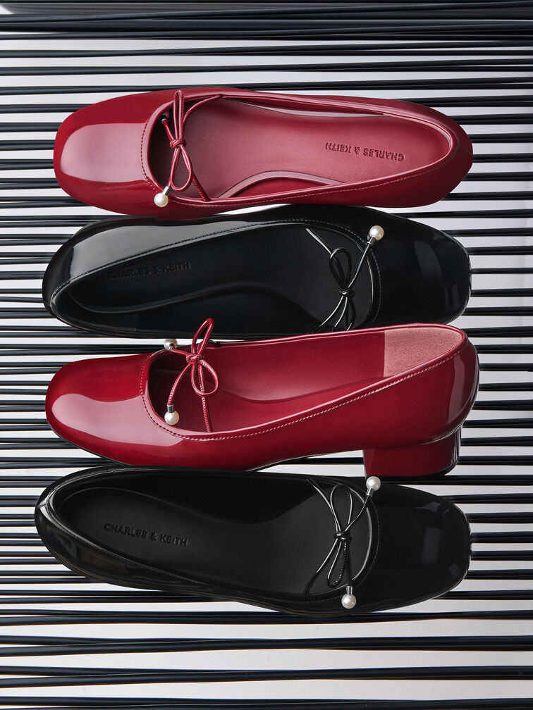 حذاء باليرينا باربرا لامع بفيونكة ولؤلؤ, أحمر, hi-res