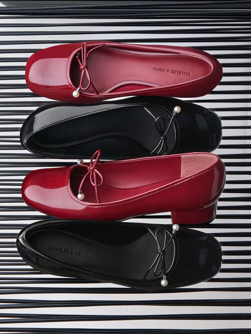 حذاء باليرينا باربرا لامع بفيونكة ولؤلؤ, أحمر, hi-res