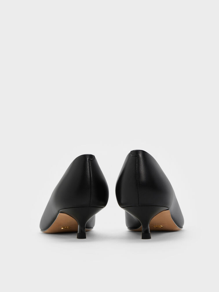 Georgina Leather Pointed-Toe Kitten-Heel Pumps, Black, hi-res