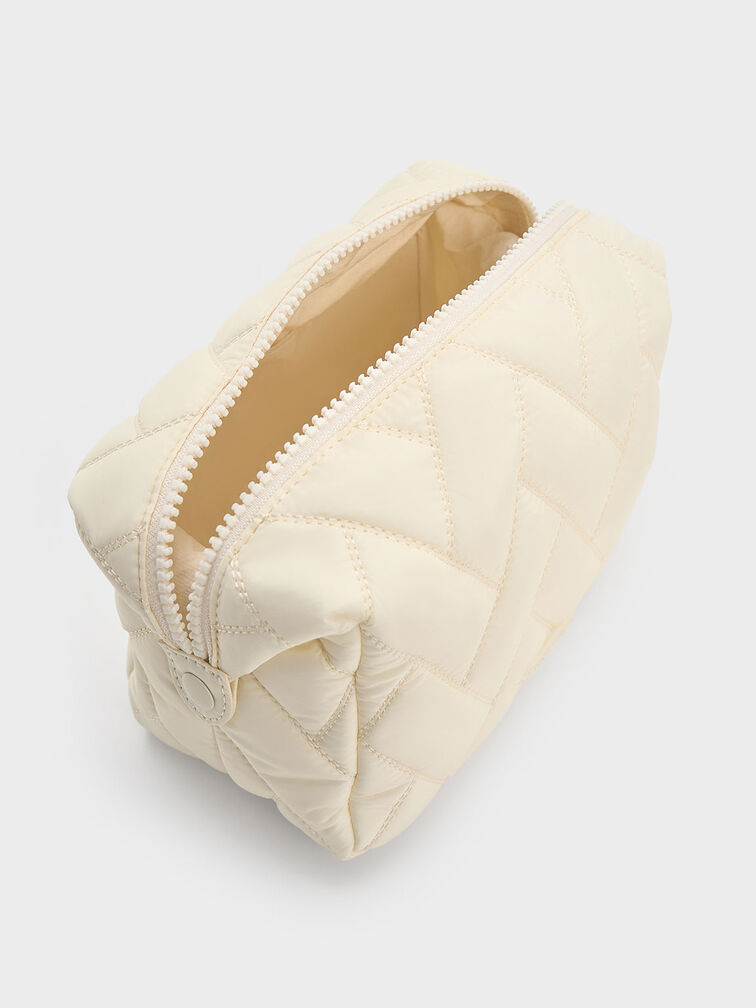 Nylon Chevron Pouch, Cream, hi-res
