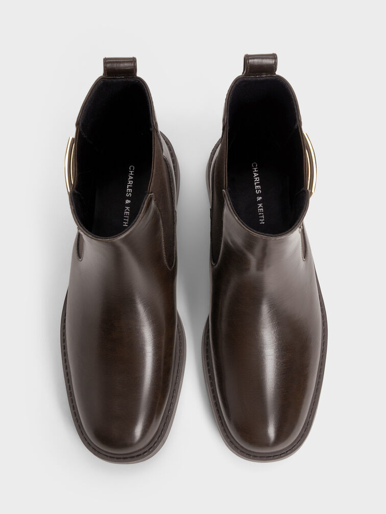 Lando Metallic-Buckle Chelsea Boots, Dark Brown, hi-res