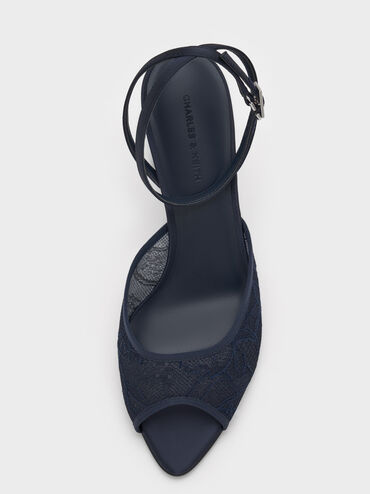 حذاء بكعب عالٍ من الدانتيل والساتان بمقدمة مفتوحة, أزرق داكن, hi-res