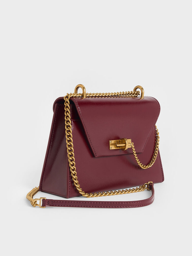 Samantha Envelope Chain-Handle Bag, Burgundy, hi-res