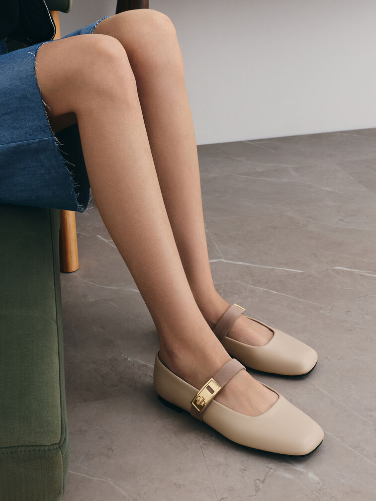 حذاء ماري جين فلات لاندو بلونين بمشبك, أبيض طباشيري, hi-res