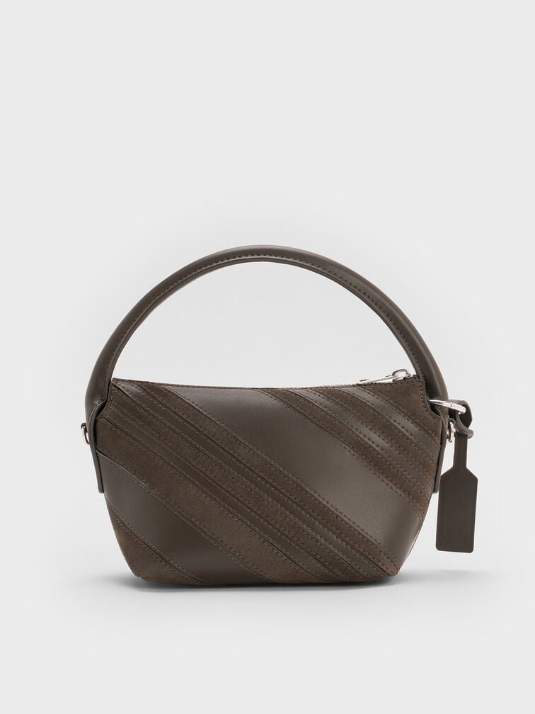 Zeya Recycled Suede Top Handle Bag, Dark Moss, hi-res