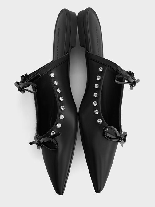 صندل مولز مدبب بفيونكة مزدوجة مزينة بحلية, أسود, hi-res