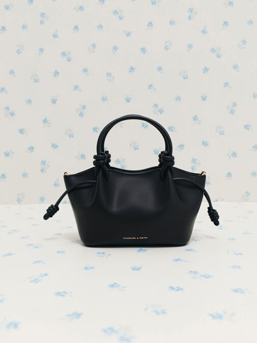 Sammie Knotted-Handle Wavy Tote Bag, Black, hi-res