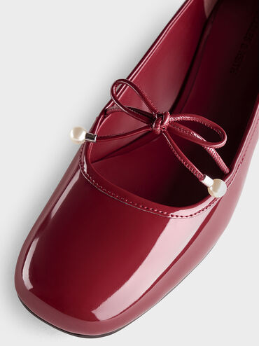 حذاء باليرينا باربرا لامع بفيونكة ولؤلؤ, أحمر, hi-res
