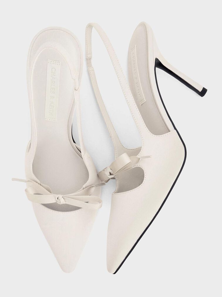 حذاء بامبس سلينجباك بمقدمة مدببة وفيونكة ساتان, رمادي فاتح, hi-res