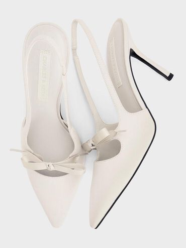 حذاء بامبس سلينجباك بمقدمة مدببة وفيونكة ساتان, رمادي فاتح, hi-res