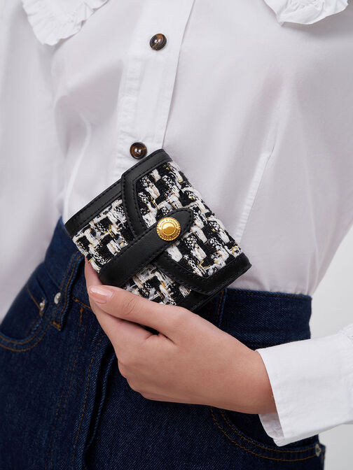 Este Belted Tweed Small Wallet, Black, hi-res