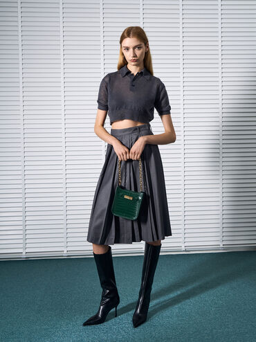 حقيبة كروس بودي أوريليا مزينة بحلية معدنية ونقشة جلد التمساح, أخضر داكن, hi-res