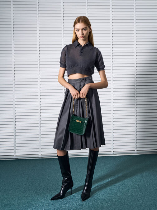 Aurelia Croc-Effect Metallic-Accent Crossbody Bag, Dark Green, hi-res