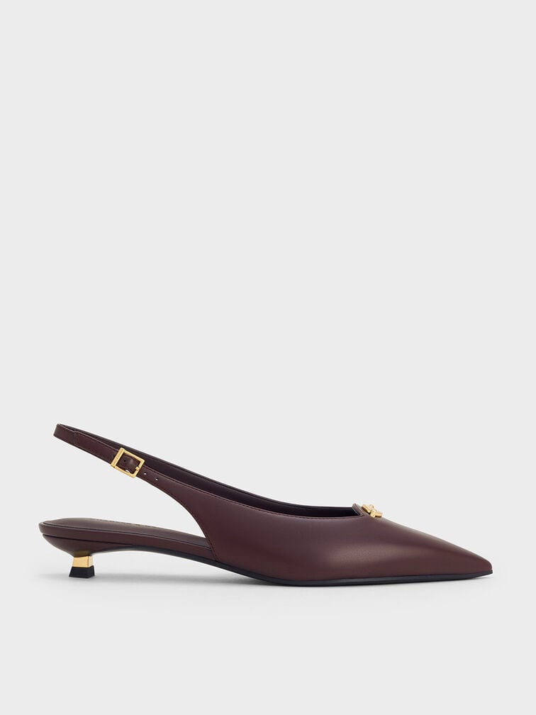 Metallic-Accent Kitten-Heel Slingback Pumps, Burgundy, hi-res