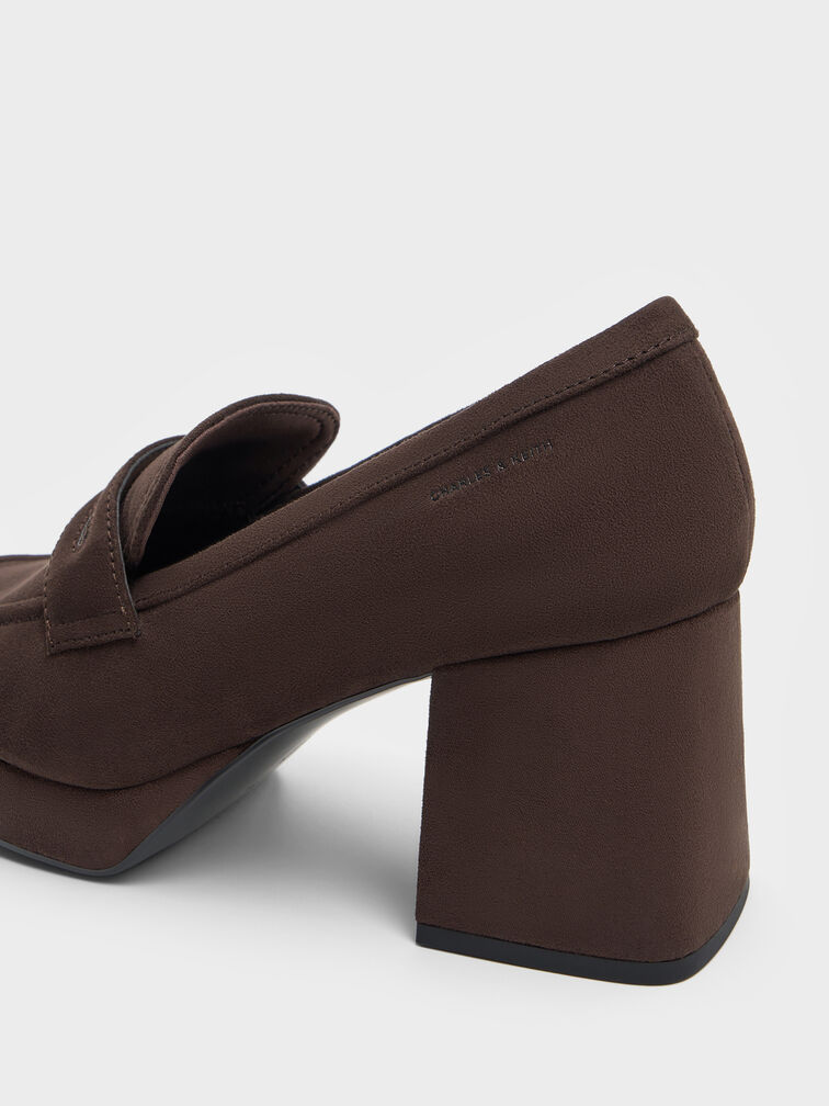 أحذية بكعب عالي (بامبس) لوفرز بلاتفورم بكعب مربع من الجلد السويدي الصناعي, بني محبّب غامق, hi-res