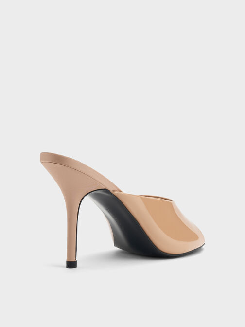 Patent Stiletto Mules, Nude, hi-res