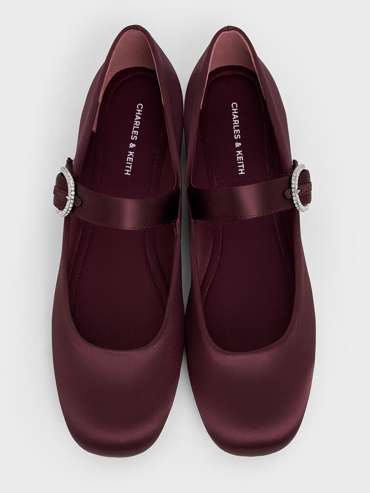 Jannie Satin Crystal-Buckle Mary Janes, Burgundy, hi-res