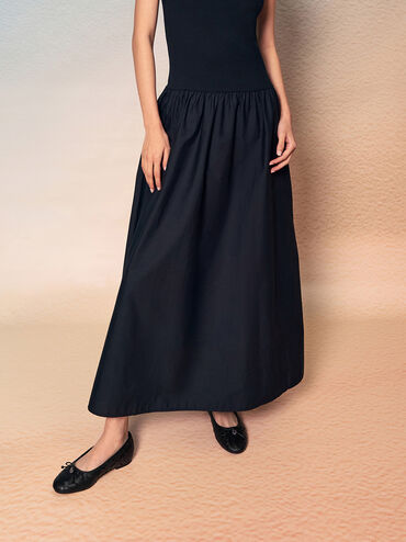 حذاء باليه إيڤيت مسطح منسوج ومزين بفيونكة, أسود, hi-res