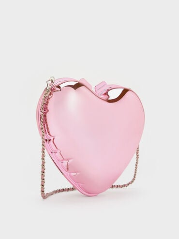 Metallic Heart Crossbody Bag, Pink, hi-res