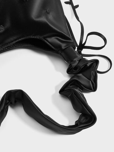 Mabel Satin Floral-Vine Hobo Bag, Noir, hi-res