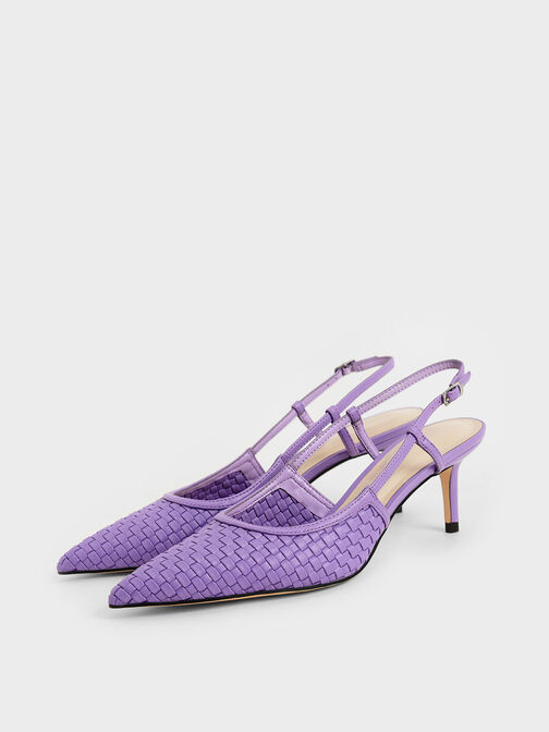 Woven Slingback Pumps, Purple, hi-res
