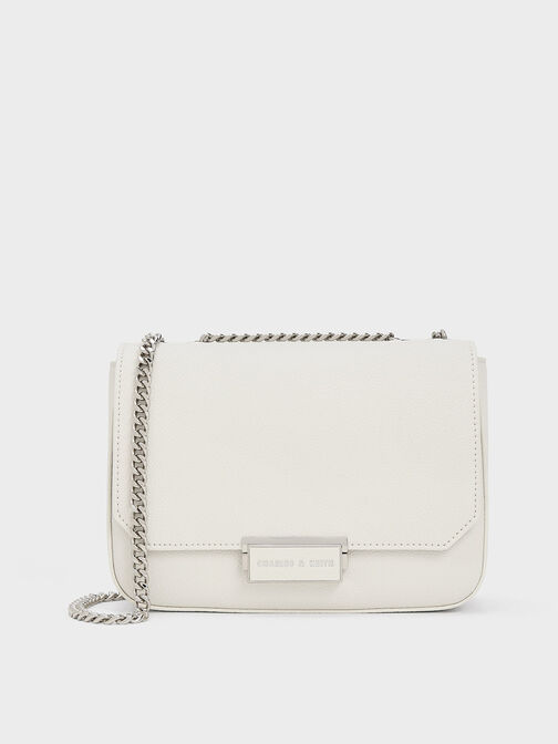 Sue Chain-Strap Shoulder Bag, White, hi-res