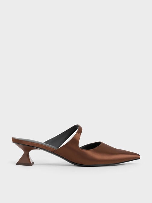 Vada Satin Asymmetric Sculptural Heel Pumps, Dark Brown, hi-res