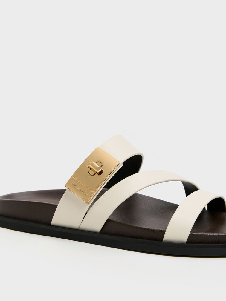 Aelin Metallic-Buckle Strappy Sandals, White, hi-res