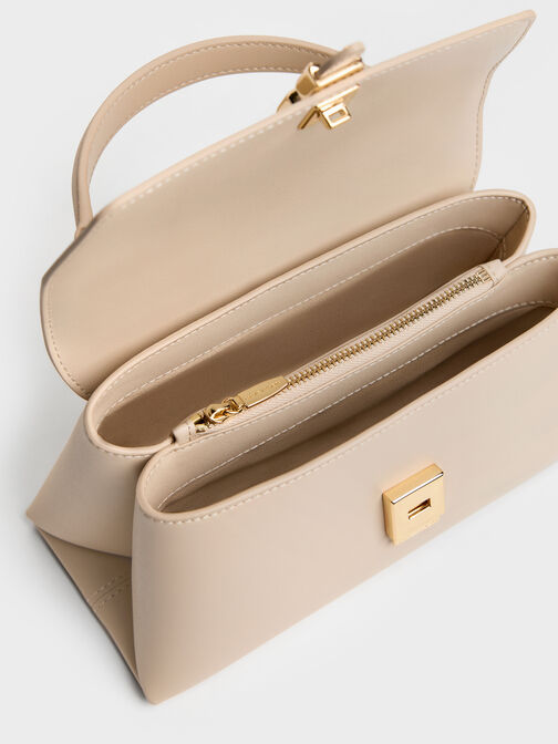 Adalyn Metallic-Buckle Chain-Strap Top Handle Bag, Dusted Oat, hi-res