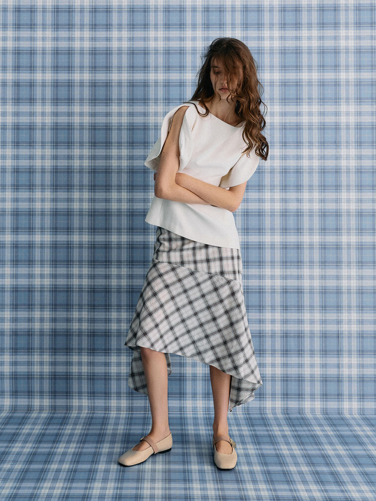 حذاء ماري جين فلات لاندو بلونين بمشبك, أبيض طباشيري, hi-res